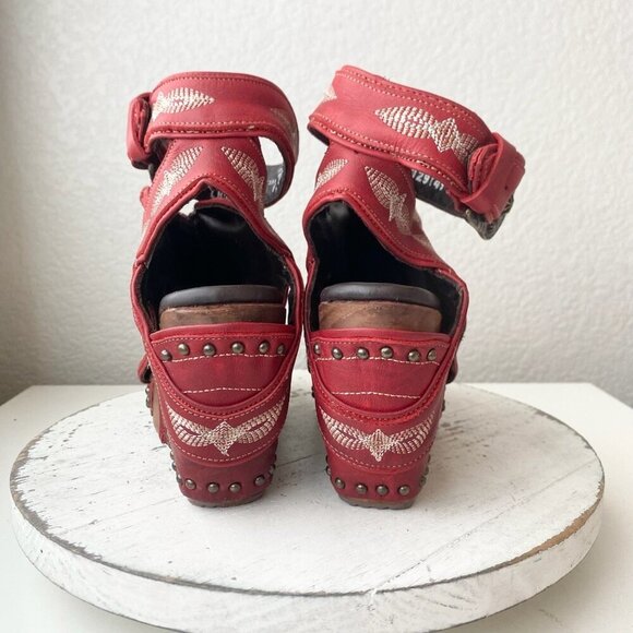 Lane Boots LEXINGTON Womens Red Wedges 6.5 Western Sandals Cowgirl Wooden Heels - Picture 3 of 12